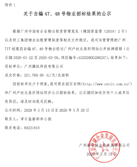 关于自编47、48号物业招标结果公示的通知